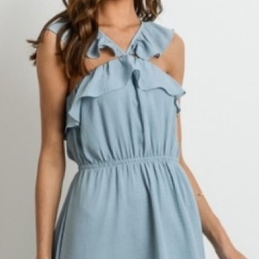 Blue Ruffled High Low Dress - Picture 8 of 16